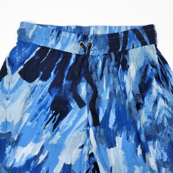 Roamans Pants Size 14 Casual Crinkle Knit Gauze Wide Leg Blue Lounge Drawstring - Picture 3 of 8